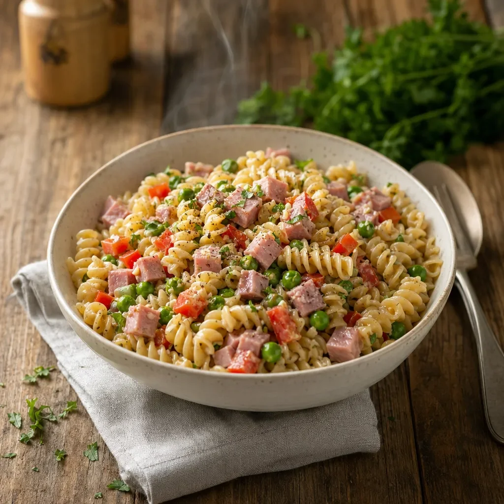 Simple Ham Pasta Salad No Mayo - thegirlskitchen