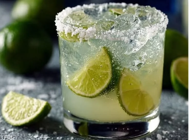 Refreshing simple margarita cocktail with lime and salt rim