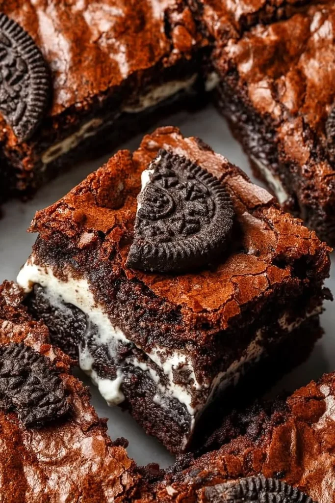 Delicious simple Oreo brownies with chocolate and Oreo cookie layers