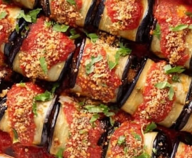 Vegan Eggplant Rollatini with plant-based filling and fresh herbs