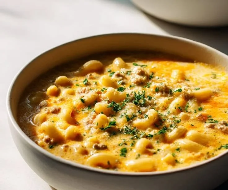 Cheesy Beef and Macaroni Soup