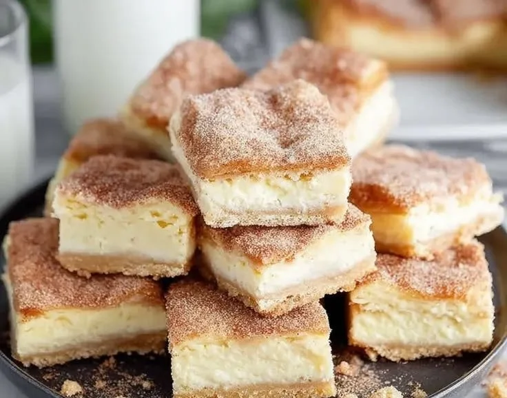 Delicious Churro Cheesecake Bars with a creamy filling and churro topping