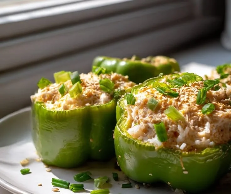 Crab Rangoon Stuffed Bell Peppers fresh on a plate
