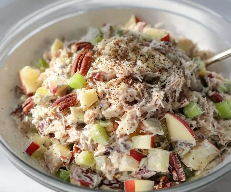 Crisp apple tuna salad with fresh ingredients in a bowl