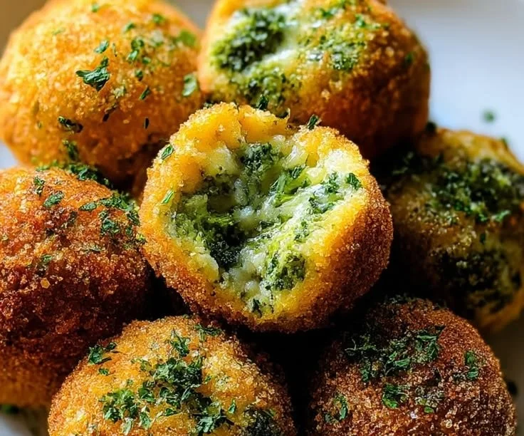 Delicious crispy broccoli cheese balls served with dip on a plate