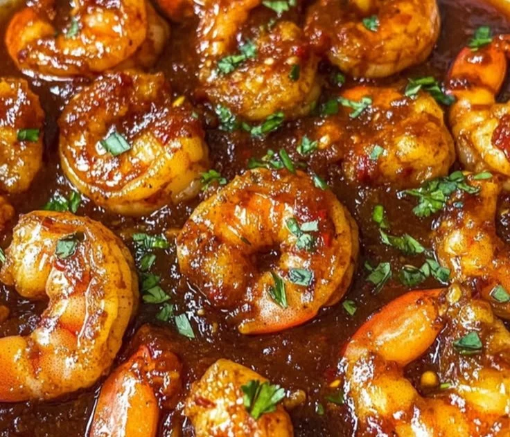 Deliciously cooked Devil Shrimp served with spices and herbs