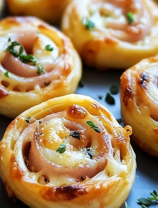 Delicious easy ham and cheese pinwheels on a plate, perfect for entertaining.