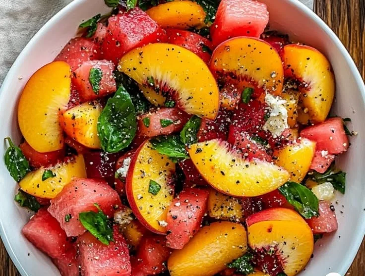 Easy Summer Peach Watermelon Salad