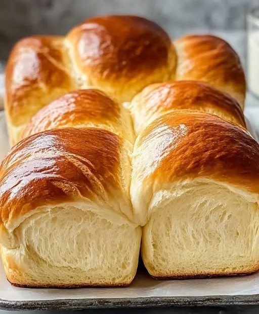 Freshly baked luscious milk brioche with a golden crust and soft texture.