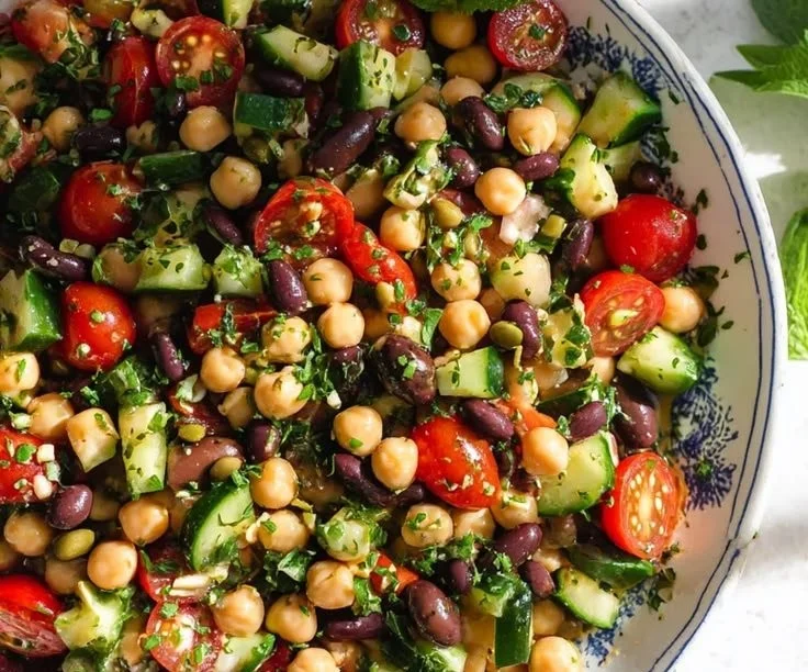 Mediterranean Chickpea Bowl with fresh vegetables and herbs