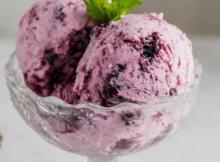 Delicious no churn mulberry ice cream served in a bowl