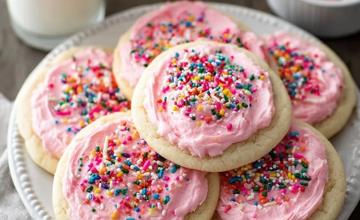 Delicious soft sugar cookies fresh out of the oven, perfect for holiday treats.