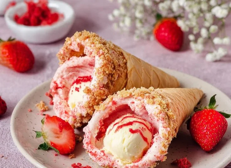 Strawberry Crunch Cheesecake Cones