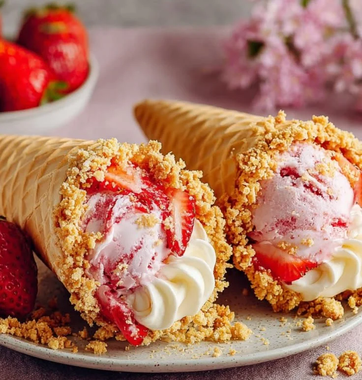 Strawberry Crunch Cheesecake Cones
