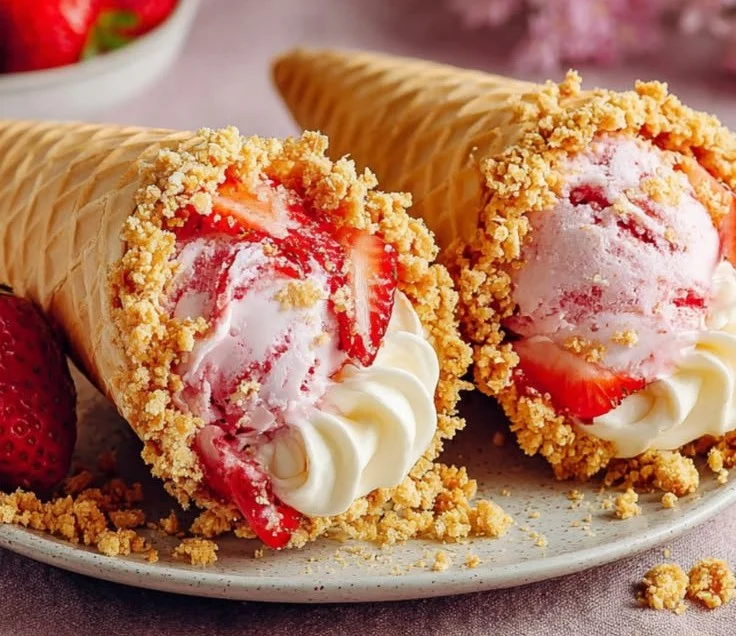 Strawberry Crunch Cheesecake Cones