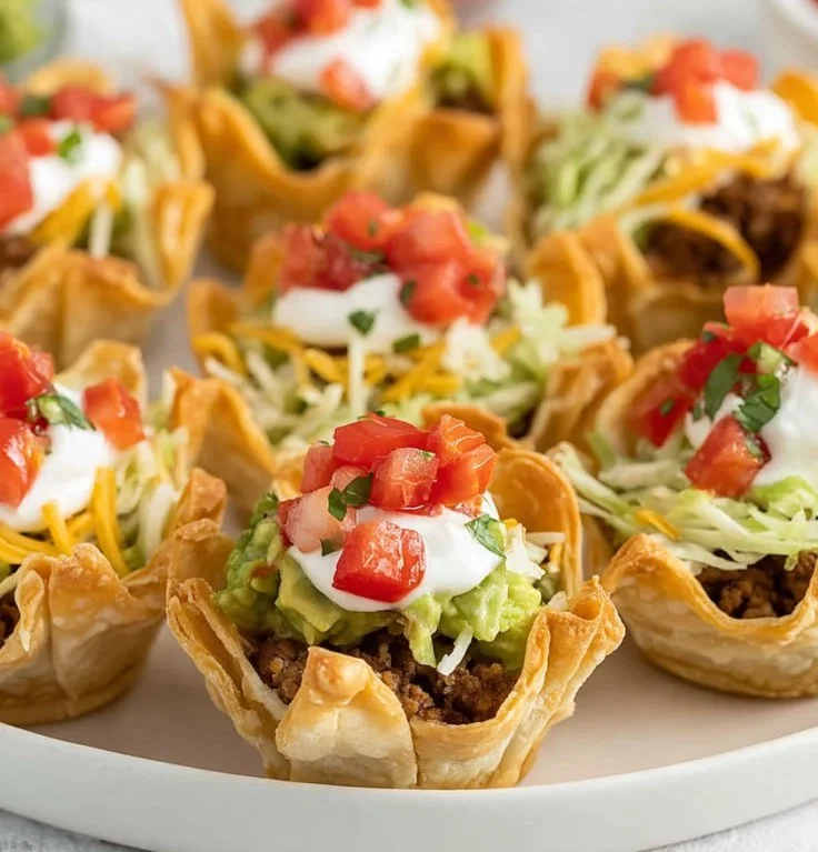Delicious Taco Bites served on a plate with toppings