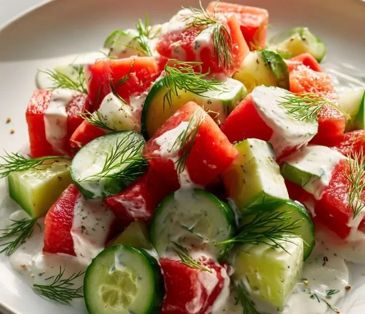 Watermelon Cucumber Yogurt Salad