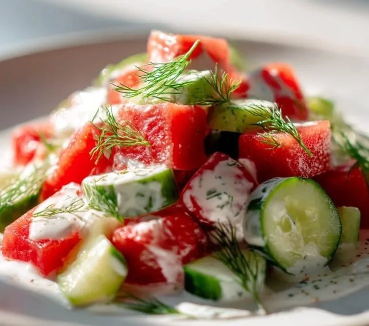 Watermelon Cucumber Yogurt Salad