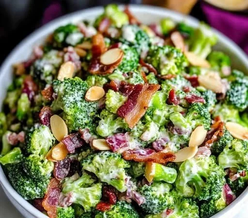 Colorful Broccoli Salad with vegetables and nuts for a healthy meal