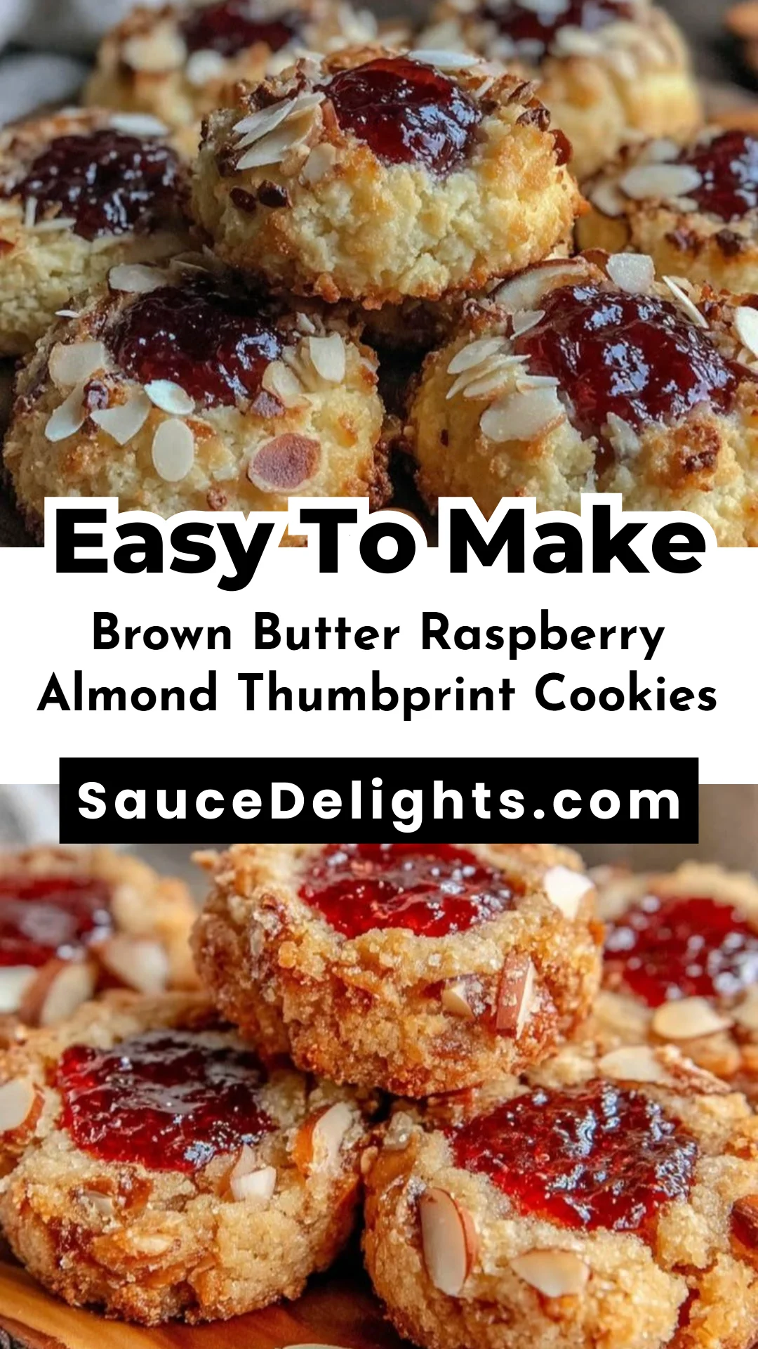 Brown Butter Raspberry Almond Thumbprint Cookies