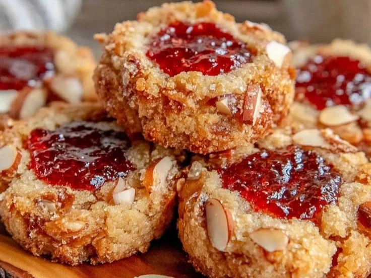 Brown Butter Raspberry Almond Thumbprint Cookies