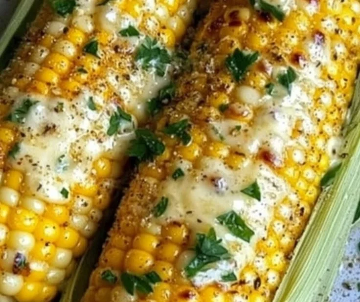 Delicious buttery garlic corn on the cob served fresh