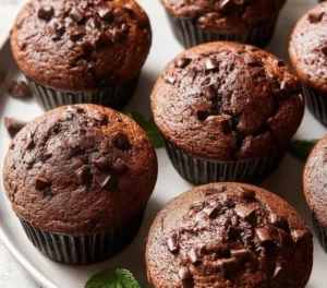 Delicious homemade chocolate chunk muffins fresh out of the oven
