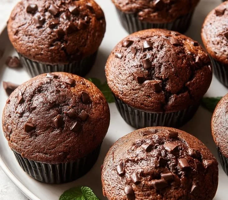 Delicious homemade chocolate chunk muffins fresh out of the oven