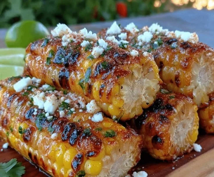 Cilantro lime grilled corn ribs served on a plate with fresh herbs.
