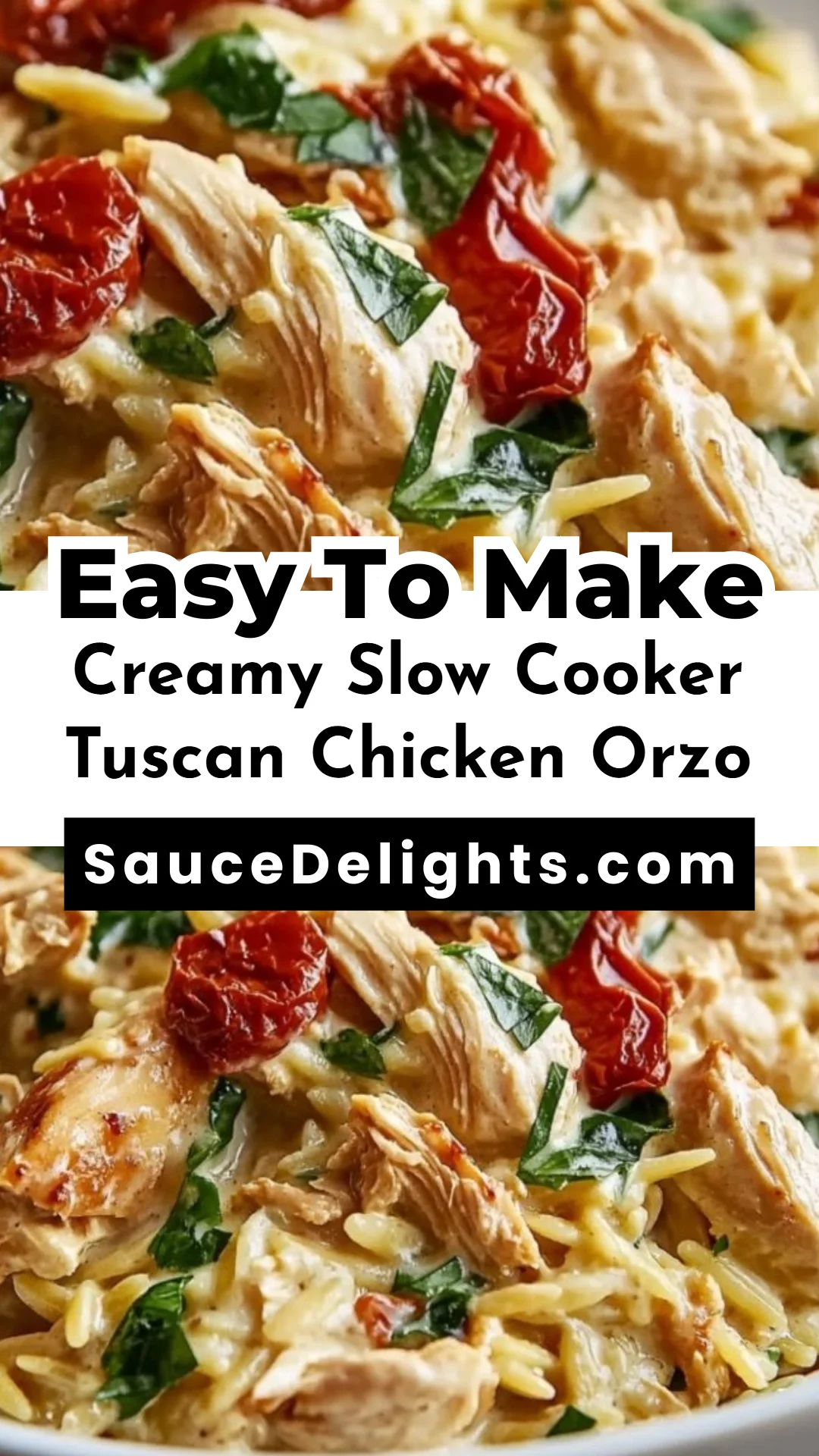 Creamy Slow Cooker Tuscan Chicken Orzo