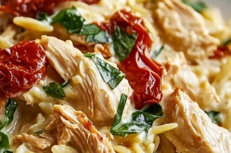 Creamy Slow Cooker Tuscan Chicken Orzo
