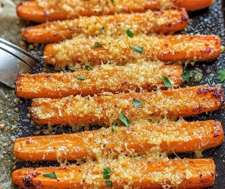 Crispy Parmesan Carrots served on a plate, garnished for a flavorful side dish.
