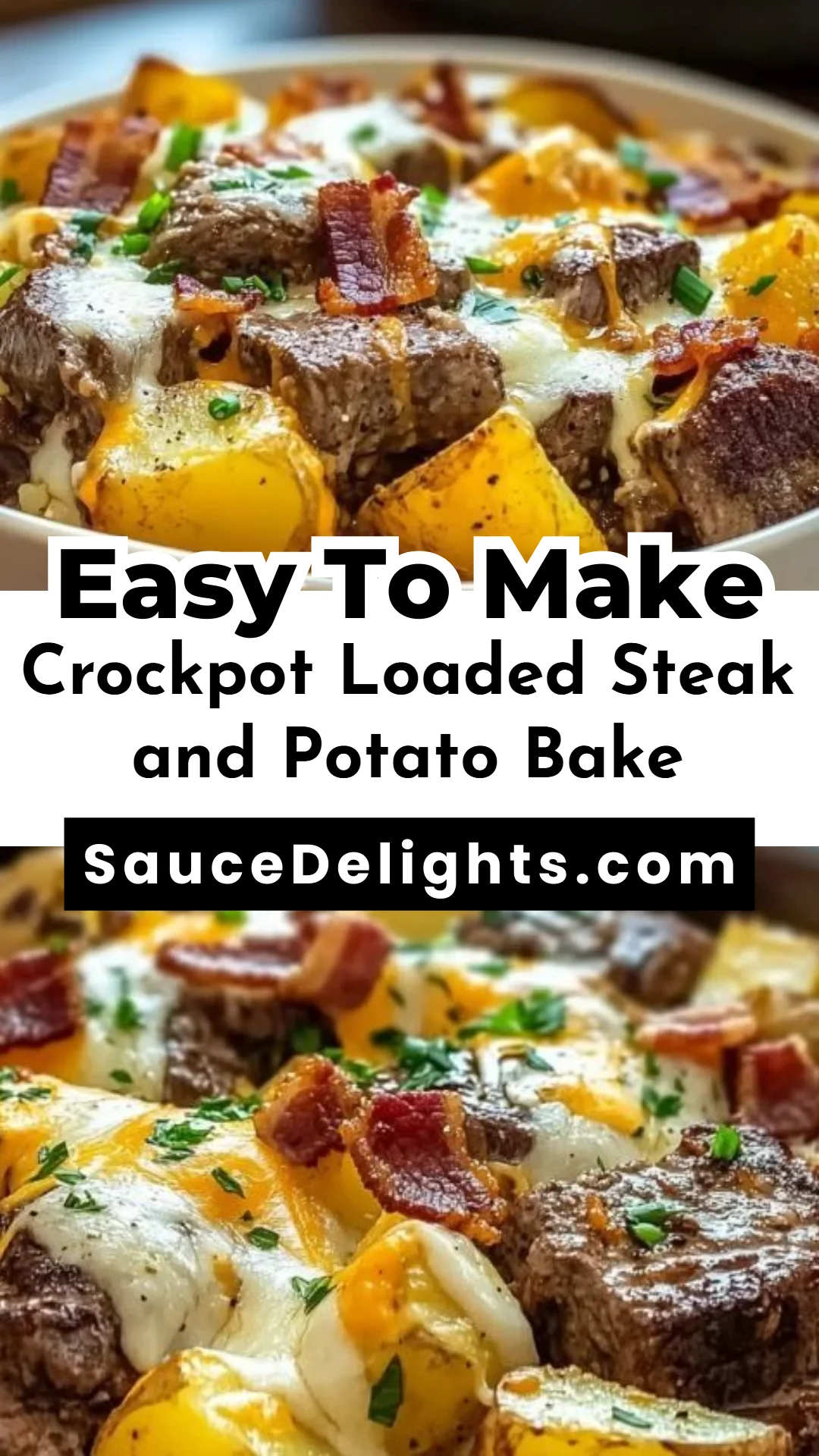 Crockpot Loaded Steak and Potato Bake