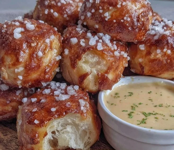 Delicious homemade soft pretzel bites served with creamy beer cheese sauce
