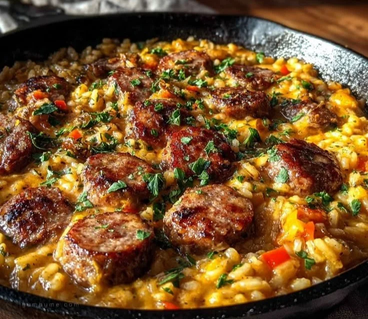 Easy One-Pot Creamy Cajun Sausage and Rice Skillet