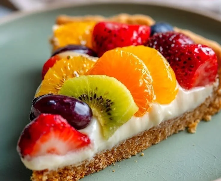 Delicious fruit pizza with a shortbread crust, topped with vibrant fresh fruits.