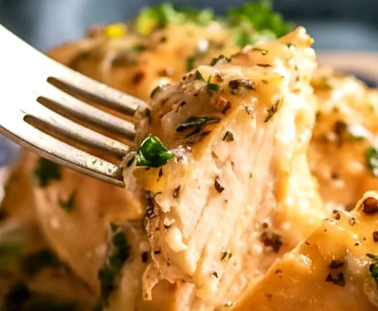 Juicy Instant Pot Lemon Chicken garnished with fresh herbs on a plate