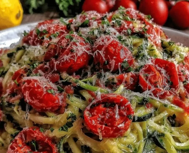 Delicious lemon butter zucchini noodles in a bowl with fresh herbs