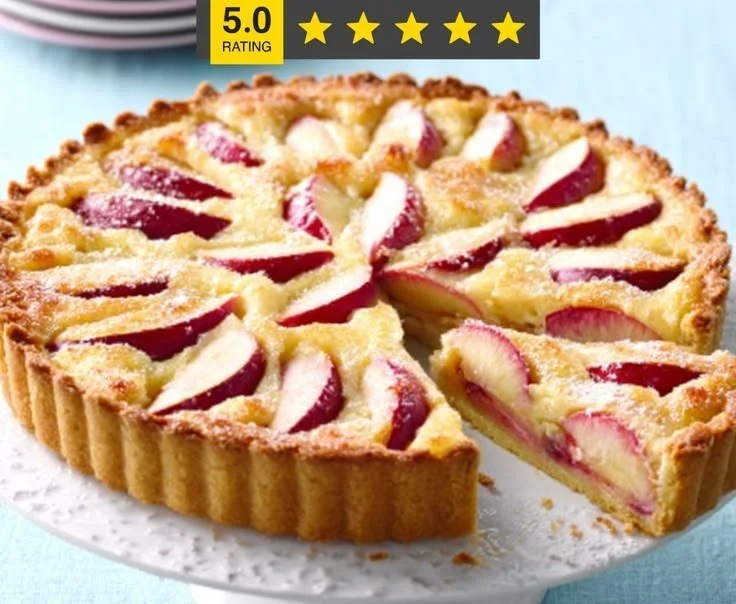 Delicious Nectarine Frangipane Tart topped with fresh nectarines and almond filling
