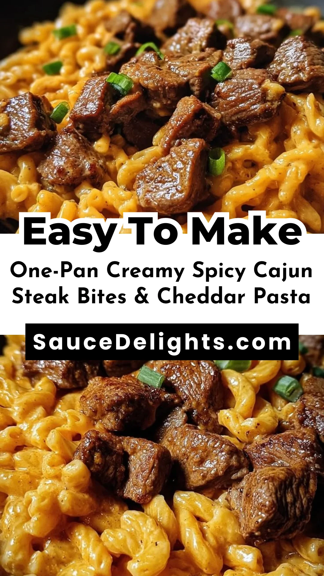 One-Pan Creamy Spicy Cajun Steak Bites & Cheddar Pasta