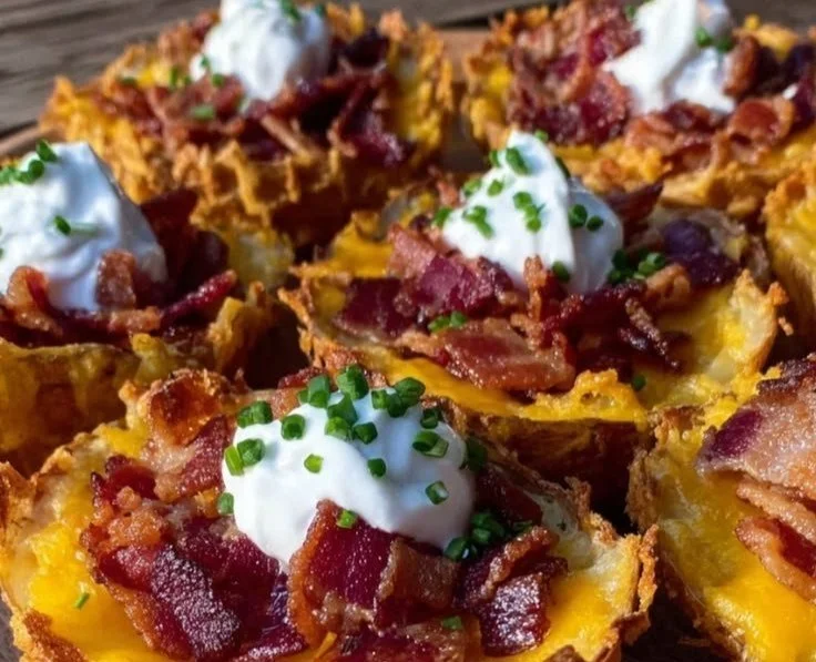 Quick air fryer loaded potato skins with cheese and toppings