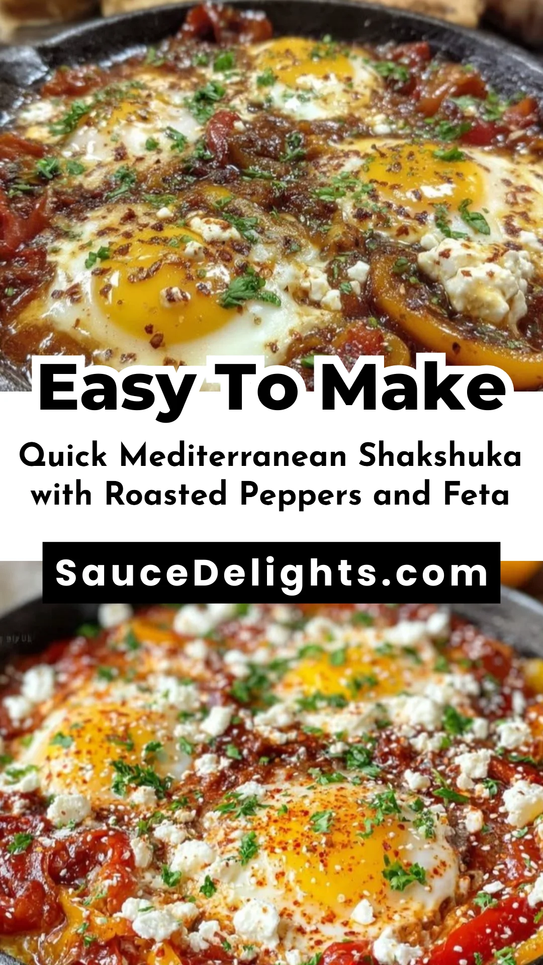 Quick Mediterranean Shakshuka with Roasted Peppers and Feta