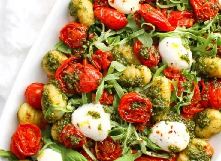 Roasted Gnocchi Salad with Pesto & Mozzarella