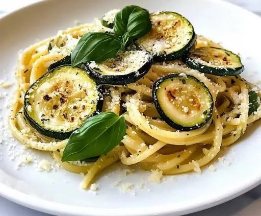 Delicious Zucchini Pasta prepared following Stanley Tucci's recipe.