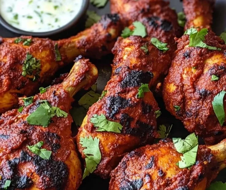Delicious Tandoori Chicken served with vibrant spices and herbs