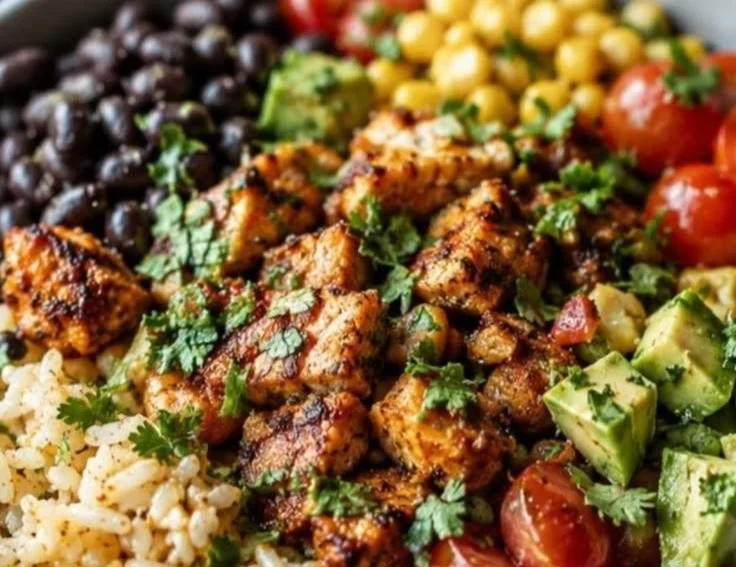 Healthy burrito bowls with fresh ingredients and colorful toppings