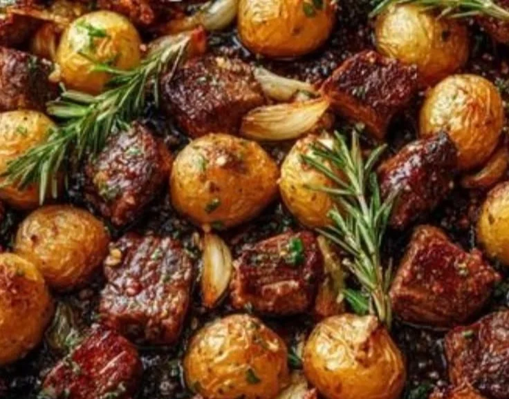 Garlic butter steak bites with potatoes for an easy steak dinner