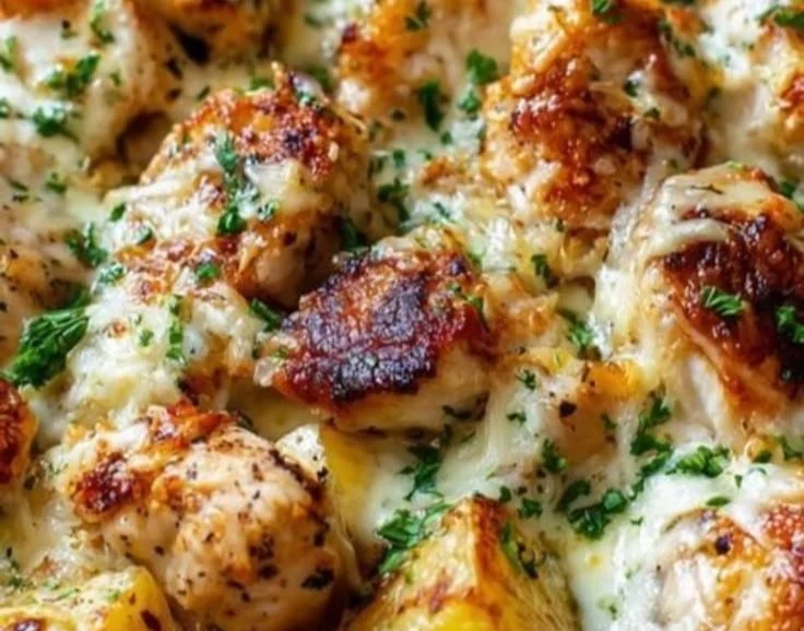 Garlic Parmesan Chicken served with roasted potatoes