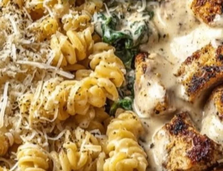 High protein garlic parmesan pasta bowls served with fresh herbs