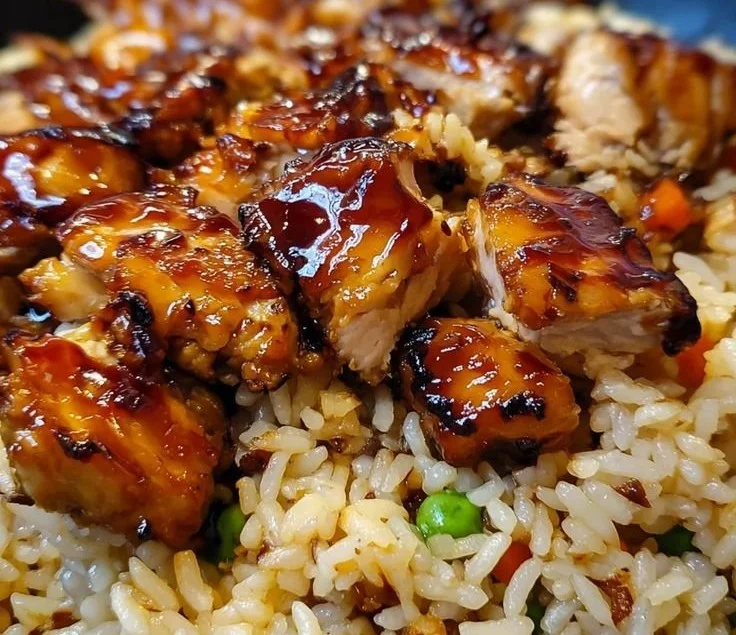 Honey BBQ Chicken Rice dish served in a bowl with vibrant colors.